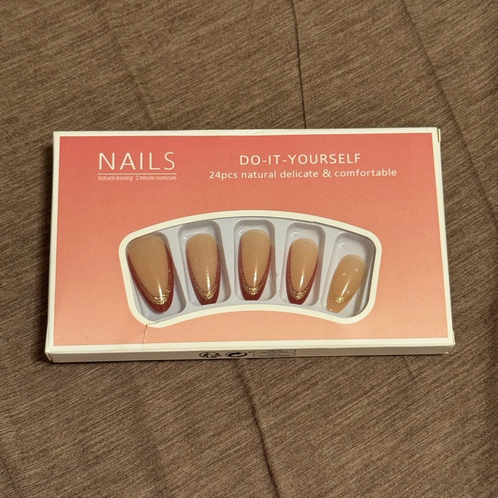 Red Gold and Tan Press On Nails